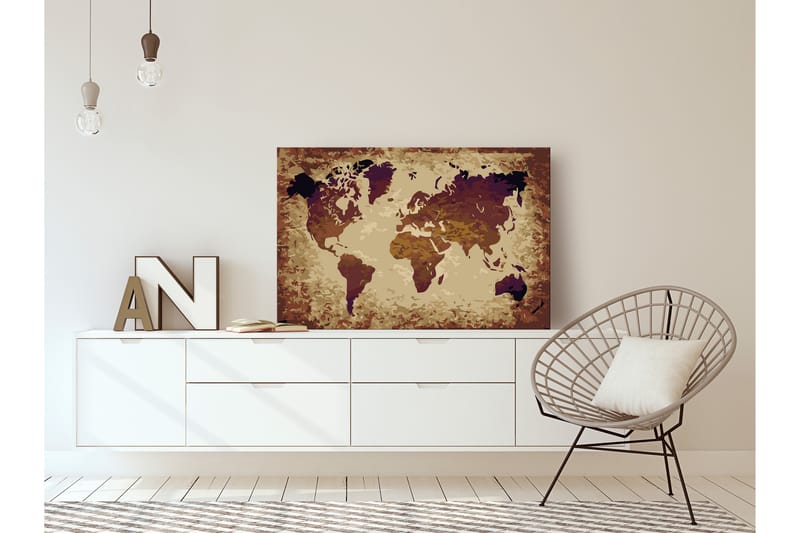 GÖR-DET-SJÄLV Målningar World Map Brown Colours 60x40 cm - Artgeist sp. z o. o. - Gör det själv tavlor