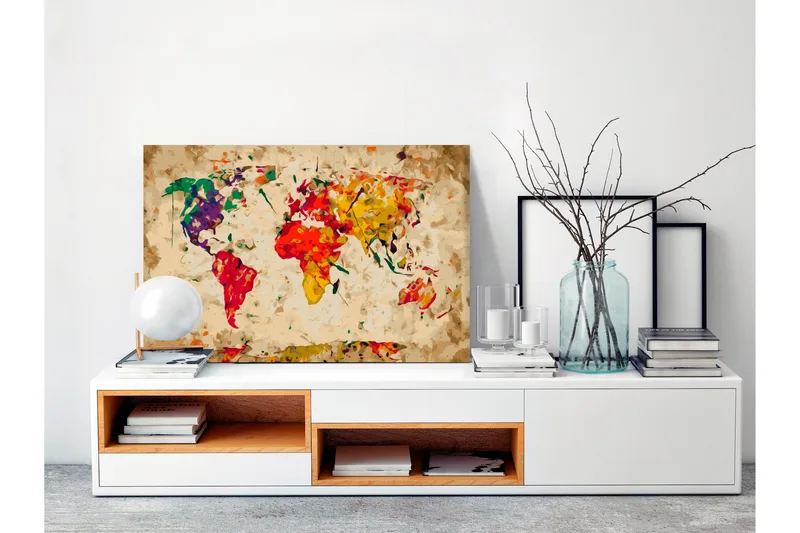 Gör-det-själv Målningar World Map Colour Splashes 60x40 cm - Artgeist sp. z o. o. - Inredning & dekor - Tavlor & konst - Måla själv - Gör det själv tavlor