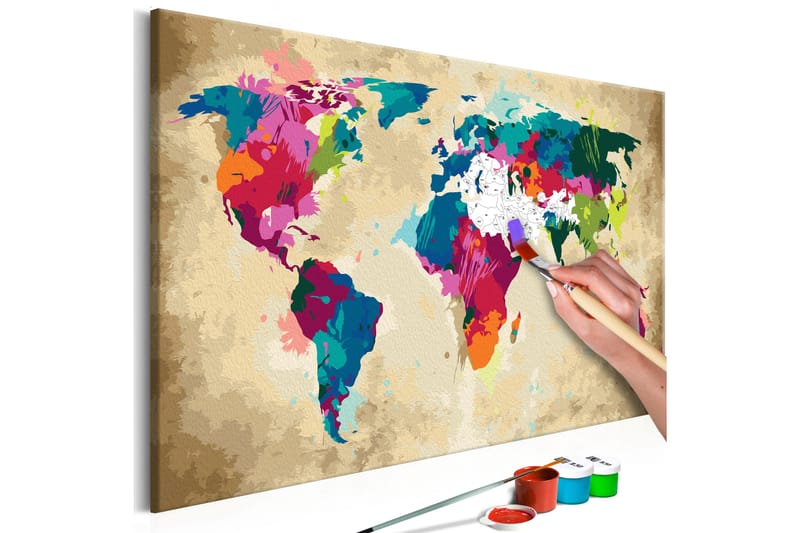 GÖR-DET-SJÄLV Målningar World Map Colourful 60x40 cm - Artgeist sp. z o. o. - Gör det själv tavlor