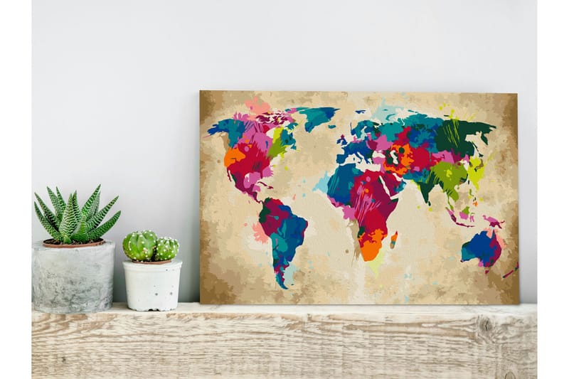 Gör-det-själv Målningar World Map Colourful 60x40 cm - Artgeist sp. z o. o. - Inredning & dekor - Tavlor & konst - Måla själv - Gör det själv tavlor