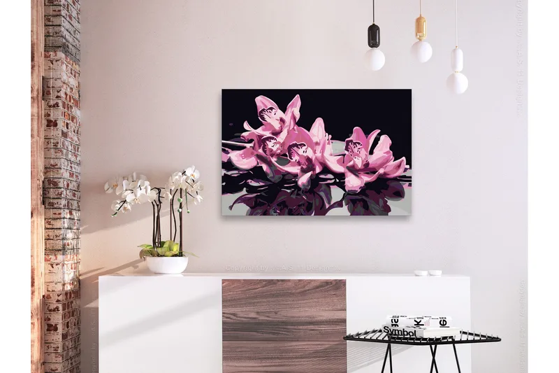 Gör-det-själv Målningar Pink Orchid Black 60x40 cm - Artgeist sp. z o. o. - Inredning & dekor - Tavlor & konst - Måla själv - Gör det själv tavlor