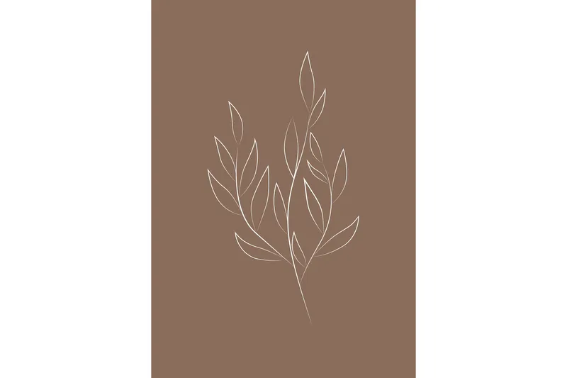 Poster Drawed leaf 21x30 cm, Brun