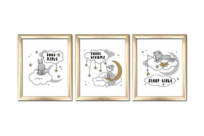 Tavla Animal med Ram 3-pack Flerfärgad - 23,5x28,5 cm - Inredning & dekor - Tavlor & konst