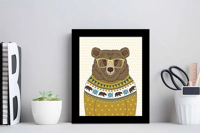 Tavla Animal med Ram Flerfärgad - 23,5x28,5 cm - Inredning & dekor - Tavlor & konst