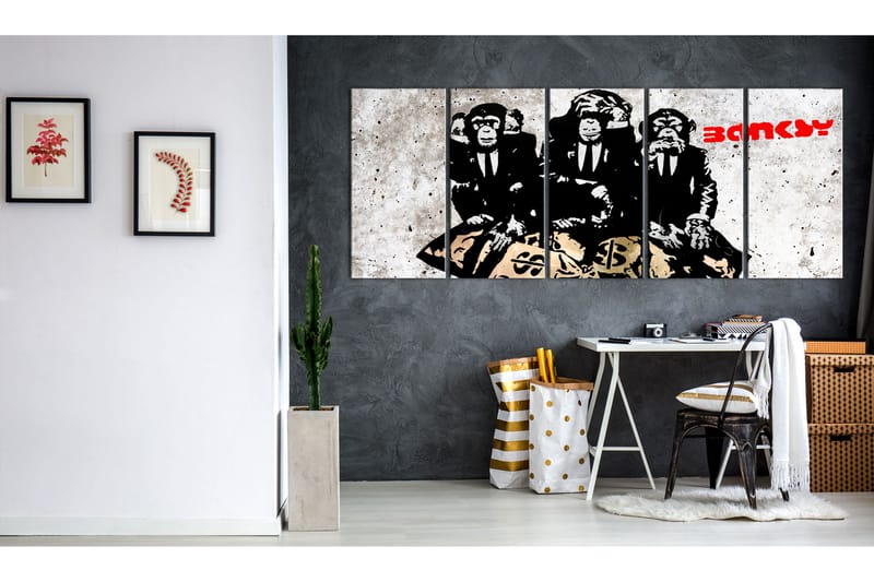 Tavla Banksy Three Monkeys 200X80 Vit|Svart - Artgeist sp. z o. o. - Canvastavla Tavla Banksy Three Monkeys 200X80 Vit|Svart - Artgeist sp. z o. o. - Canvastavla