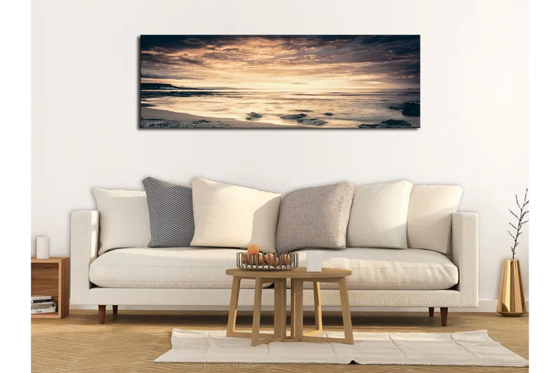 Tavla Beach in Crete (1 Part) Narrow Yellow 135x45, Artgeist sp. z o. o.