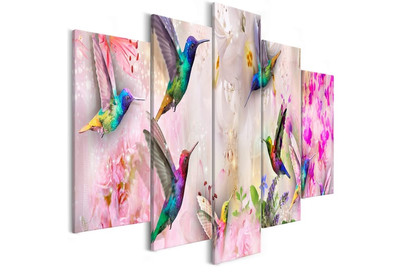 Tavla Colourful Hummingbirds 5 Parts Wide Pink 200x100, Artgeist sp. z o. o.