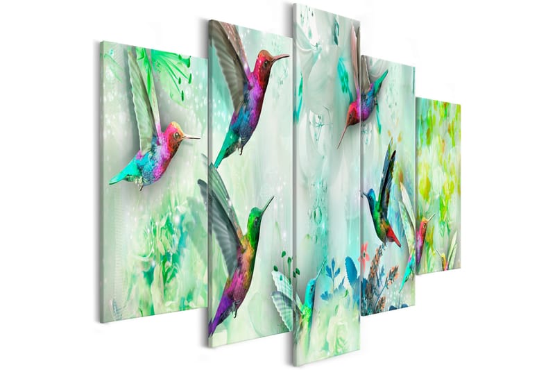 Tavla Colourful Hummingbirds 5 Parts Wide Green 200x100, Artgeist sp. z o. o.