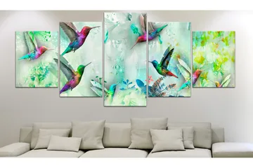 Tavla Colourful Hummingbirds 5 Parts Wide Green 200x100 - Artgeist sp. z o. o. - Inredning & dekor - Tavlor & konst - Canvastavla