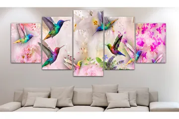 Tavla Colourful Hummingbirds 5 Parts Wide Pink 200x100 - Artgeist sp. z o. o. - Inredning & dekor - Tavlor & konst - Canvastavla