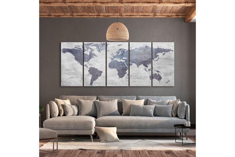 Tavla Concrete World Map 5 Parts Narrow 200x80 - Artgeist sp. z o. o. - Inredning & dekor - Tavlor & konst - Canvastavla