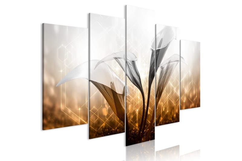 Tavla Floral Quartet 5 Parts Wide Golden 100x50, Artgeist sp. z o. o.