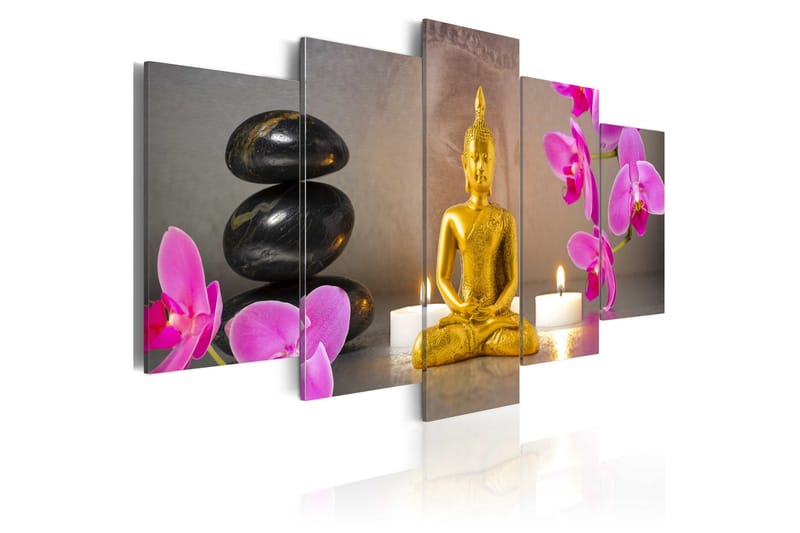 Tavla Golden Buddha And Orchids 200x100, Artgeist sp. z o. o.