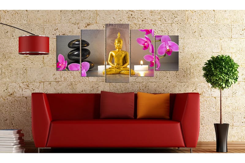 Tavla Golden Buddha And Orchids 200x100 - Artgeist sp. z o. o. - Inredning & dekor - Tavlor & konst - Canvastavla