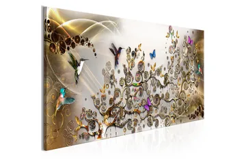 Tavla Hummingbirds Dance (1 Part) Gold Narrow 120x40 - Artgeist sp. z o. o. - Inredning & dekor - Tavlor & konst - Canvastavla