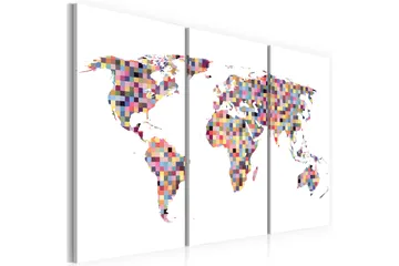 Tavla Karta över Världen pixels Triptych 90x60 - Artgeist sp. z o. o. - Inredning & dekor - Tavlor & konst - Canvastavla