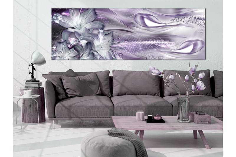 Tavla Lilies And Waves 1 Part Narrow Pale Violet 120x40 - Artgeist sp. z o. o. - Inredning & dekor - Tavlor & konst - Canvastavla