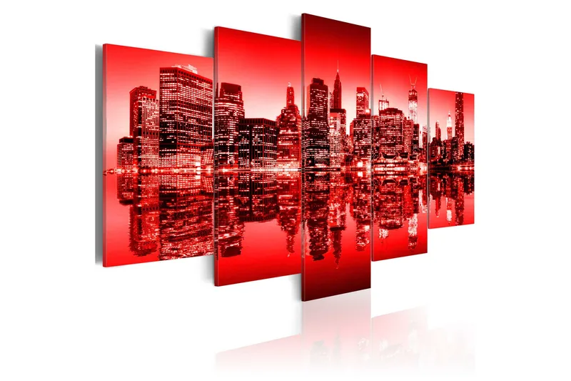 Tavla Rött Sken Över New York 5 St 200x100, Artgeist sp. z o. o.