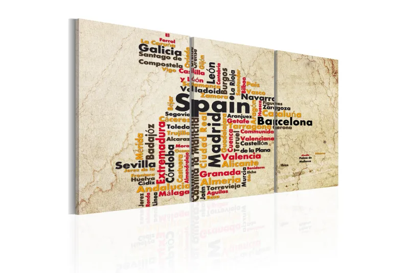 Tavla Spanien Text Kartan Färger Flaggan 120x60, Artgeist sp. z o. o.