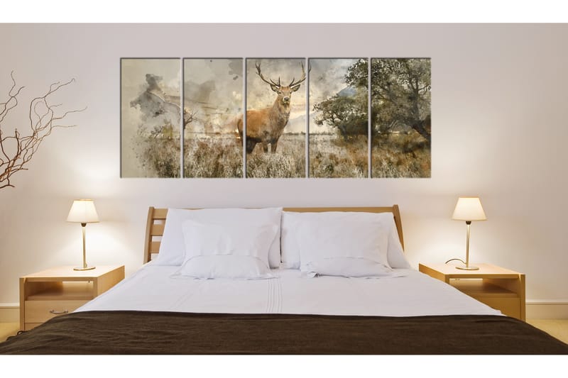 Tavla Watercolour Deer 200X80 Vit|Flerfärgad - Artgeist sp. z o. o. - Canvastavla