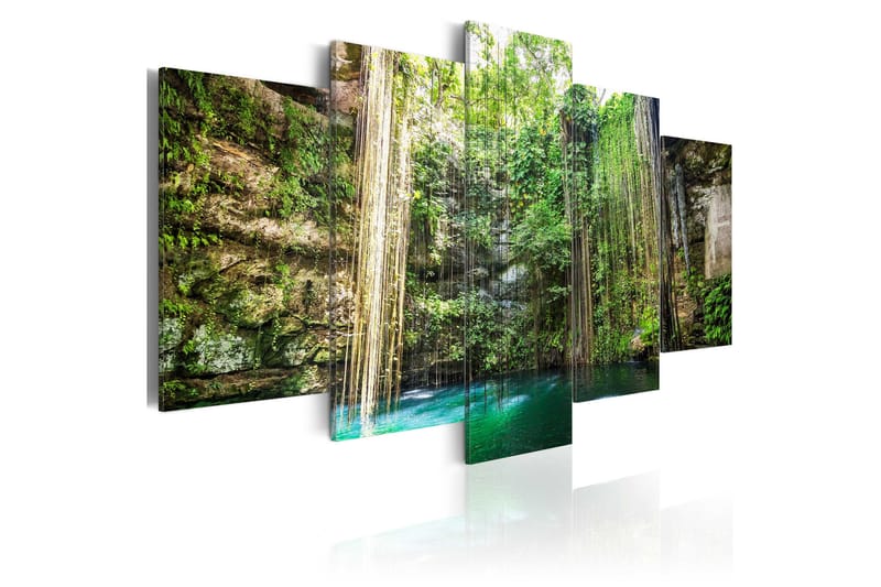 Tavla Waterfall Of Trees 100X50 Grön|Flerfärgad - Artgeist sp. z o. o. - Canvastavla