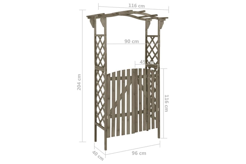 Pergola med grind 116x40x204 cm grå massivt granträ - Grå - Inredning & dekor - Trädgårdsdekoration - Rosenbåge