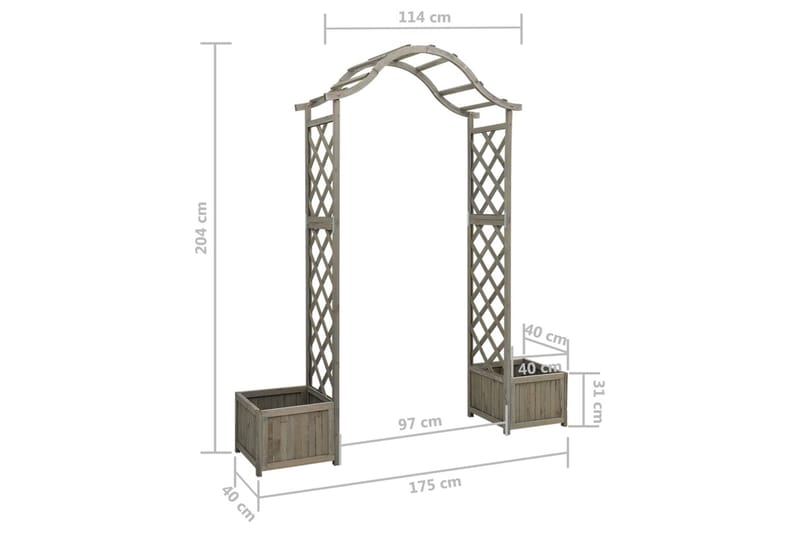 Pergola med odlingslåda grå massivt granträ - Grå - Rosenbåge