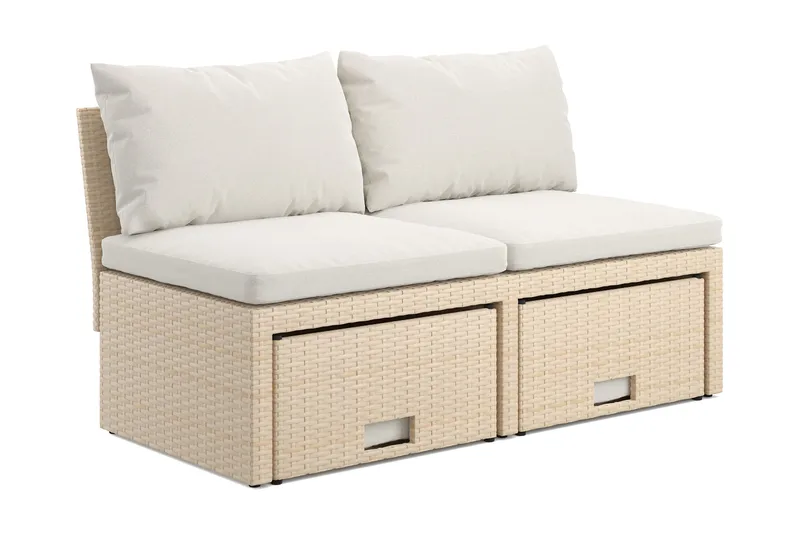 Bahamas Liten Balkongsoffa med dynor och pallar i konstrotting - Beige - Utemöbler - Utesoffor & bänkar - Loungesoffa