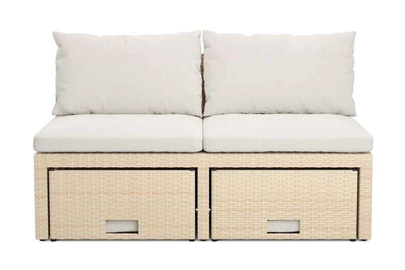 Bahamas Liten Balkongsoffa med dynor och pallar i konstrotting, Beige