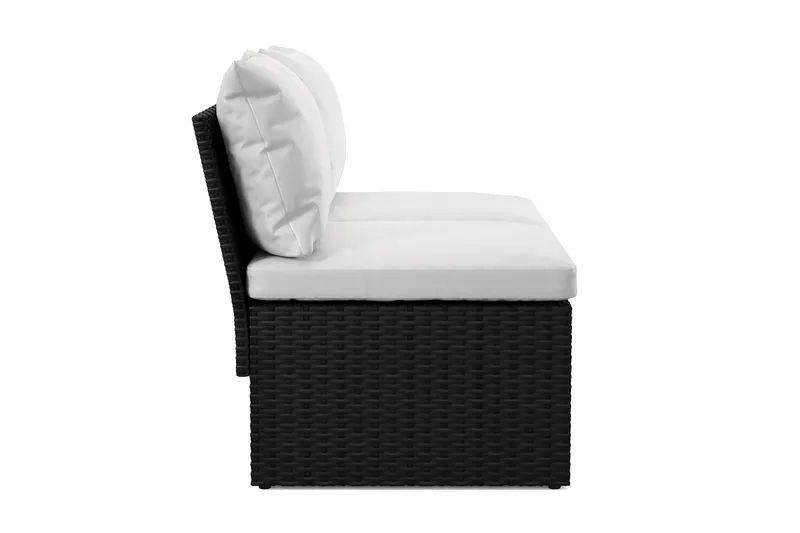 Bahamas Liten Balkongsoffa med dynor och pallar i konstrotting - Svart - Utemöbler - Utesoffor & bänkar - Loungesoffa