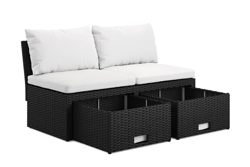 Bahamas Liten Balkongsoffa med dynor och pallar i konstrotting - Svart - Utemöbler - Utesoffor & bänkar - Loungesoffa