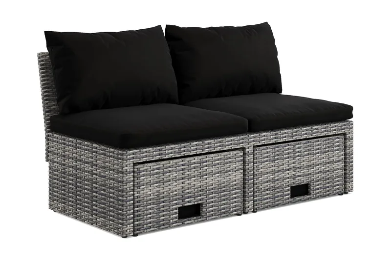 Bahamas Liten Balkongsoffa med dynor och pallar i konstrotting - Grå - Utemöbler - Utesoffor & bänkar - Loungesoffa