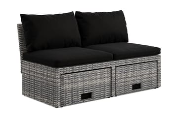 Bahamas Liten Balkongsoffa med dynor och pallar i konstrotting - Grå - Utemöbler - Utesoffor & bänkar - Loungesoffa