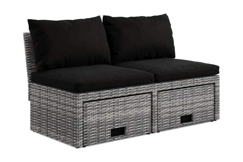 Bahamas Liten Balkongsoffa med dynor och pallar i konstrotting - Grå - Utemöbler - Utesoffor & bänkar - Loungesoffa