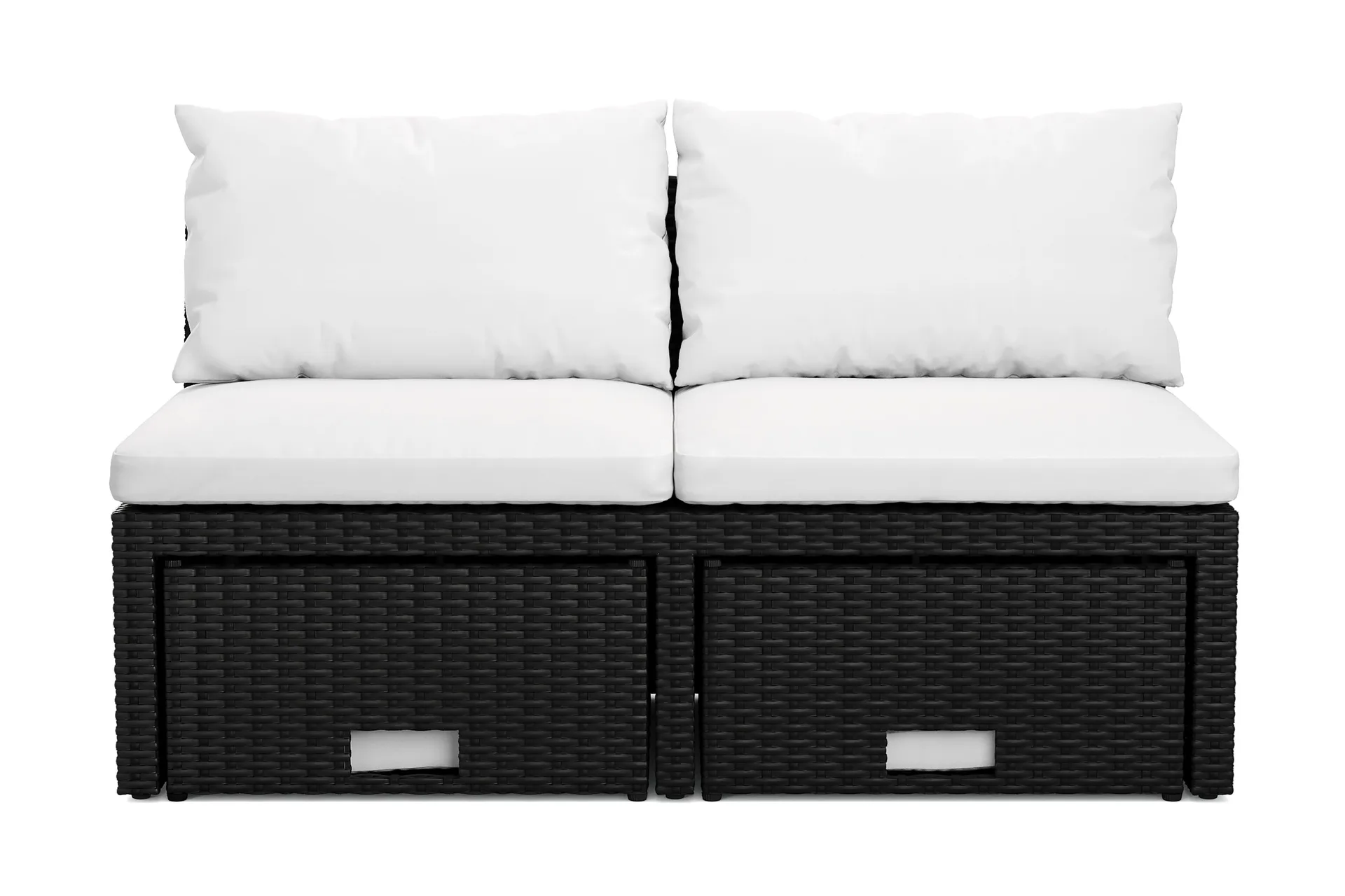 bahamas liten balkongsoffa med dynor och pallar i konstrotting - svart