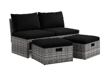 Bahamas Liten Balkongsoffa med dynor och pallar i konstrotting - Grå - Utemöbler - Utesoffor & bänkar - Loungesoffa