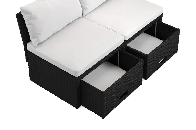 Bahamas Liten Balkongsoffa med dynor och pallar i konstrotting - Svart - Utemöbler - Utesoffor & bänkar - Loungesoffa