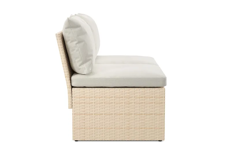 Bahamas Liten Balkongsoffa med dynor och pallar i konstrotting - Beige - Utemöbler - Utesoffor & bänkar - Loungesoffa