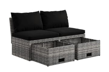 Bahamas Liten Balkongsoffa med dynor och pallar i konstrotting - Grå - Utemöbler - Utesoffor & bänkar - Loungesoffa