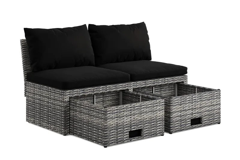 Bahamas Liten Balkongsoffa med dynor och pallar i konstrotting - Grå - Utemöbler - Utesoffor & bänkar - Loungesoffa