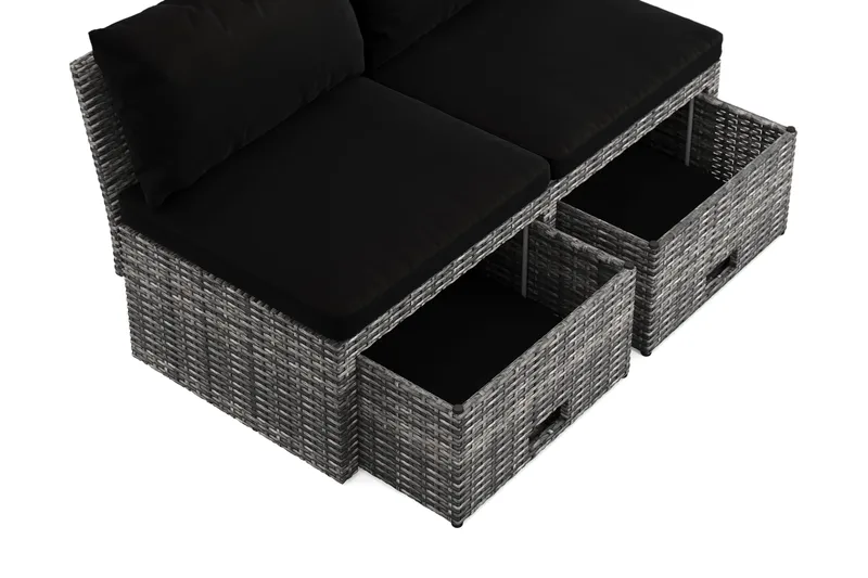 Bahamas Liten Balkongsoffa med dynor och pallar i konstrotting - Grå - Utemöbler - Utesoffor & bänkar - Loungesoffa