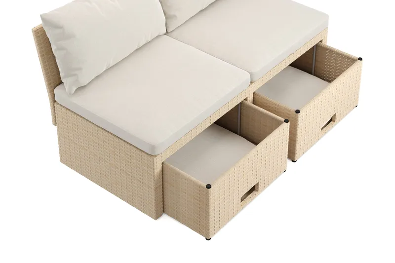 Bahamas Liten Balkongsoffa med dynor och pallar i konstrotting - Beige - Utemöbler - Utesoffor & bänkar - Loungesoffa