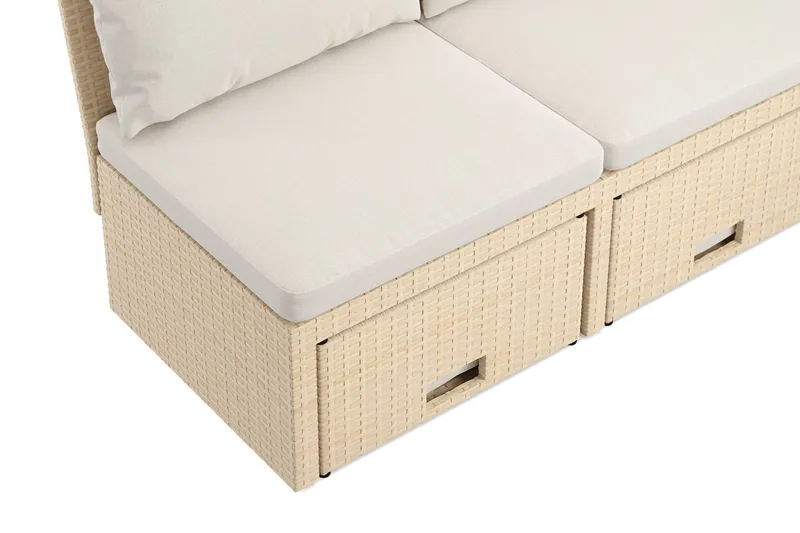 Bahamas Liten Balkongsoffa med dynor och pallar i konstrotting - Beige - Utemöbler - Utesoffor & bänkar - Loungesoffa