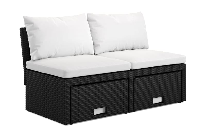 Bahamas Liten Balkongsoffa med dynor och pallar i konstrotting - Svart - Utemöbler - Utesoffor & bänkar - Loungesoffa