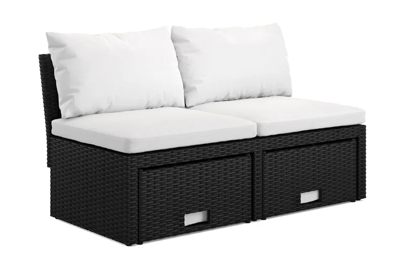 Bahamas Liten Balkongsoffa med dynor och pallar i konstrotting - Svart - Utemöbler - Utesoffor & bänkar - Loungesoffa