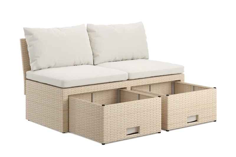 Bahamas Liten Balkongsoffa med dynor och pallar i konstrotting - Beige - Utemöbler - Utesoffor & bänkar - Loungesoffa