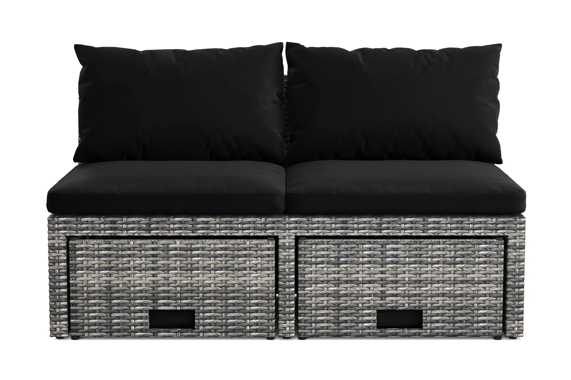 bahamas liten balkongsoffa med dynor och pallar i konstrotting - grå