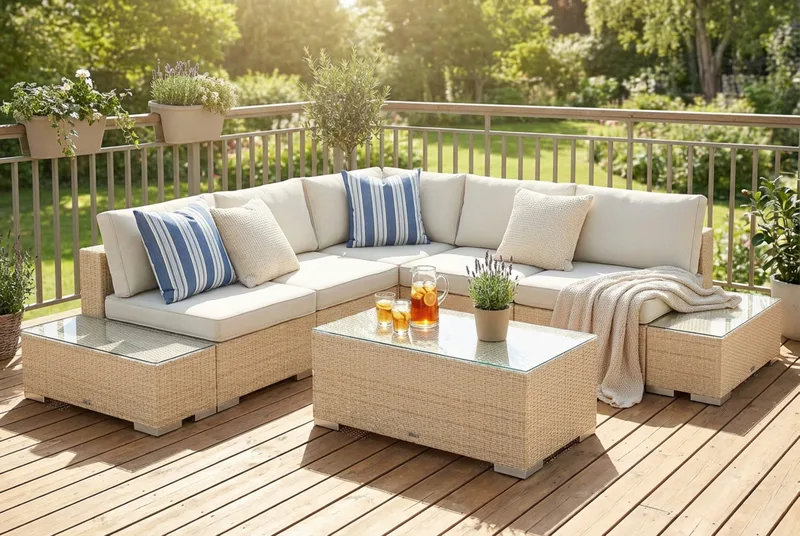 Bahamas Mittmodul utomhus i konstrotting med Ljus vattenavisande dyna - Beige - Utemöbler - Övrigt utemöbler - Modulsoffa utomhus - Mittmodul utesoffa