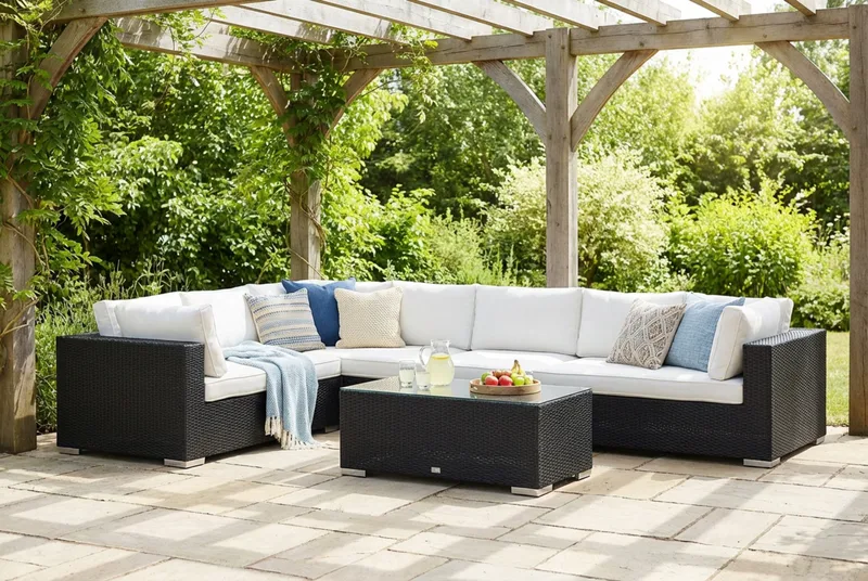 Bahamas Mittmodul utomhus i konstrotting med Ljus vattenavisande dyna - Svart / Vit - Utemöbler - Övrigt utemöbler - Modulsoffa utomhus - Mittmodul utesoffa