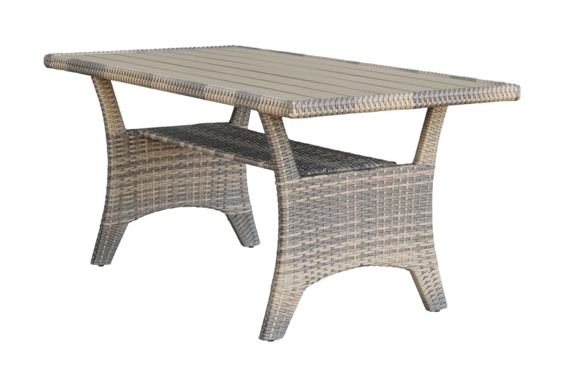 James Light Stor l-formad loungegrupp utomhus i konstrotting med förvaring och vita dynor - Brun / Beige - Utemöbler - Utegrupp - Loungegrupp